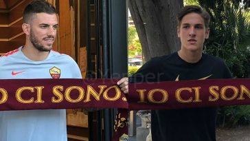 Santon e Zaniolo Roma sciarpa visite yp